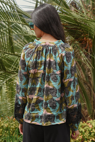 Lace to the Top Blouse – Blue & Olive | Coop