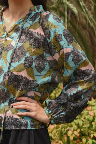 Lace to the Top Blouse – Blue & Olive | Coop