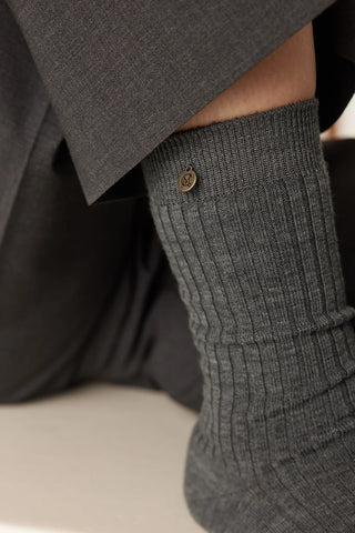 Merino Wool Ribbed Sock - Mid Grey | Cable