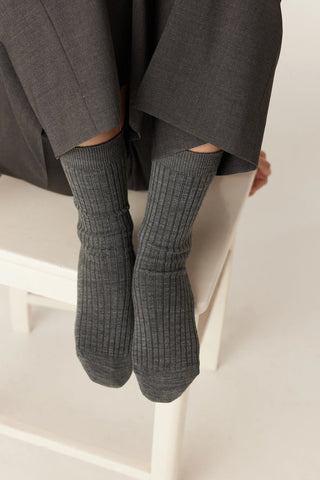 Merino Wool Ribbed Sock - Mid Grey | Cable
