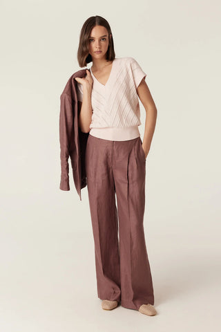 Cotton Cashmere V-Neck Top - Pale Pink | Cable