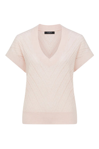 Cotton Cashmere V-Neck Top - Pale Pink | Cable