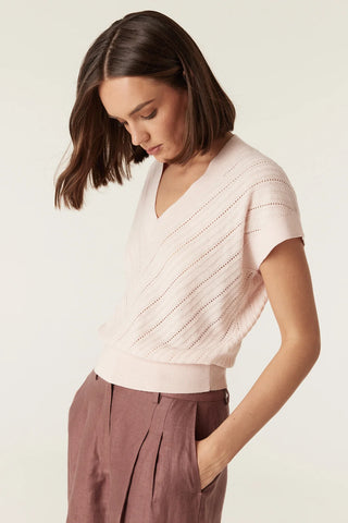 Cotton Cashmere V-Neck Top - Pale Pink | Cable