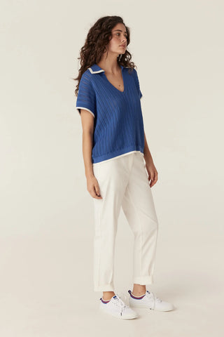 Marco Cotton Knit Top - Cobalt Blue | Cable