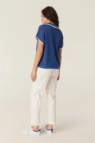 Marco Cotton Knit Top - Cobalt Blue | Cable
