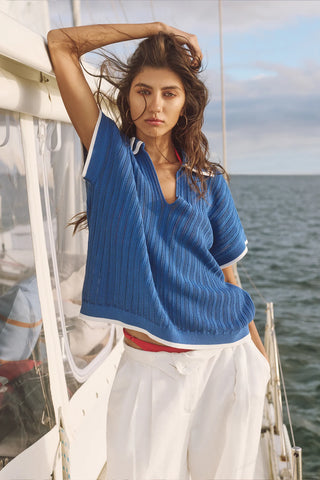 Marco Cotton Knit Top - Cobalt Blue | Cable