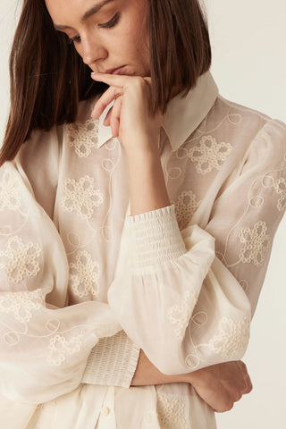 Faith Embroidered Blouse – Ecru | Cable Melbourne