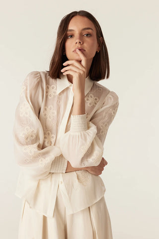 Faith Embroidered Blouse – Ecru | Cable Melbourne