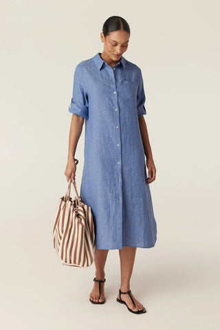 Pure Linen Shirt Dress - Blue | Cable
