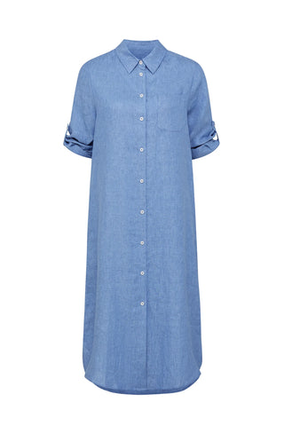 Pure Linen Shirt Dress - Blue | Cable