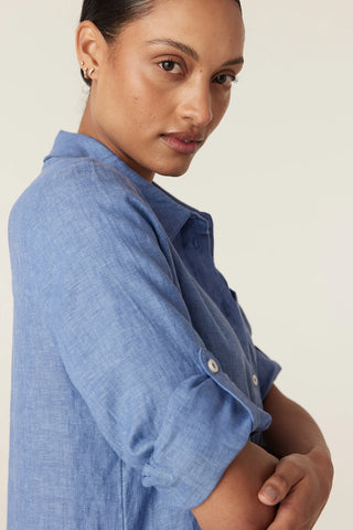 Pure Linen Shirt Dress - Blue | Cable