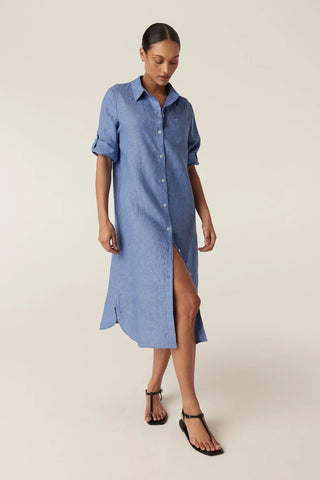 Pure Linen Shirt Dress - Blue | Cable
