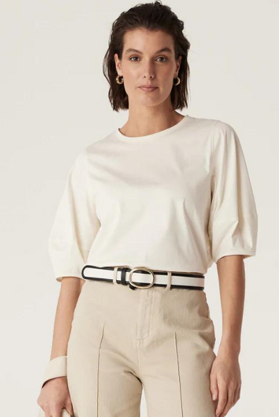 Cable - Pima Lantern Sleeve Top - Cream