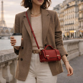 Margot Clutch - Rouge Plain Leather | Maison Fanli