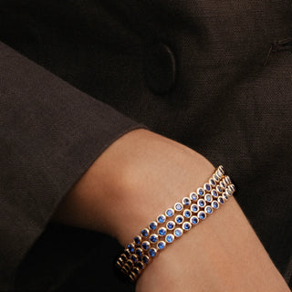 Blue Bezel Set Tennis Bracelet - Gold | Fairley