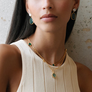 Green Agate Clover Necklace - Gold | Fairley