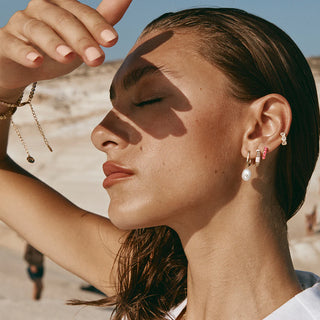 Pink Opal Crystal Huggies - Gold | Fairley