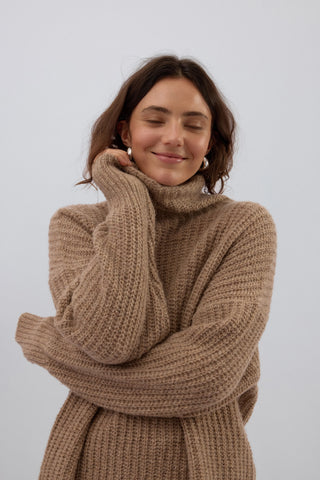 Carmen Funnel Neck - Camel | Huntly