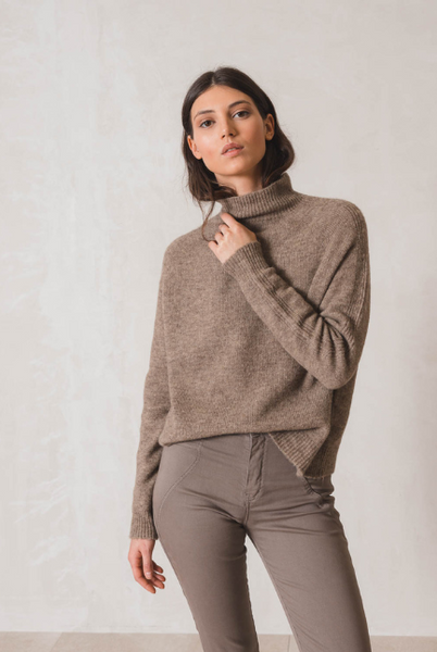 Indi & Cold | Raised Collar Pullover | Taupe