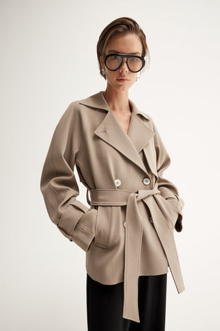 Selena Cropped Trench Coat - Taupe | Elka Collective