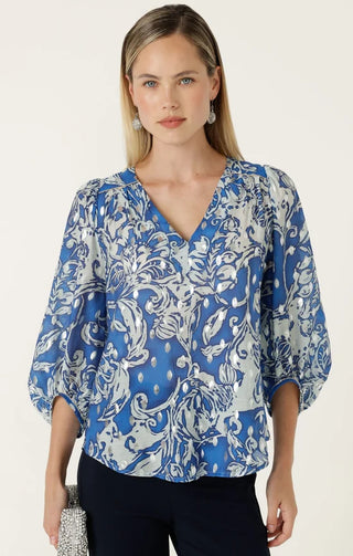 Dolce Vita Blouse - Blue White Silver | Sacha Drake