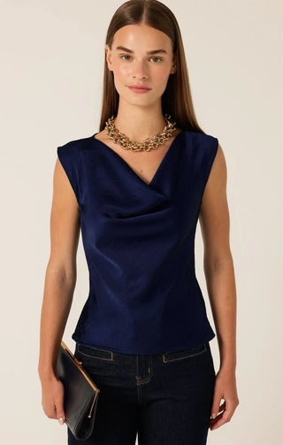 Luxe Cowl Bias Top - Navy | Sacha Drake