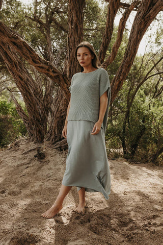 Talamaya Ladder Short Sleeve Pullover - Thyme