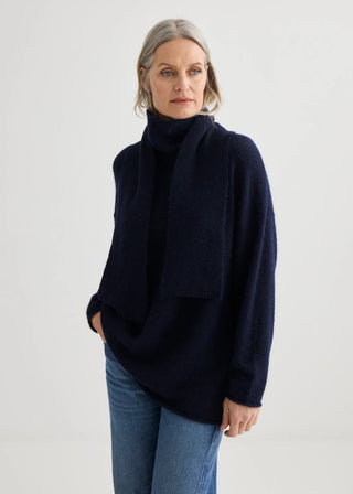 Alpaca Sweater with Tie - Midnight | Laing