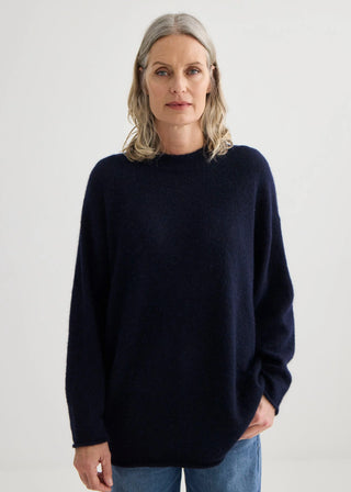 Alpaca Sweater with Tie - Midnight | Laing