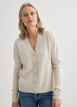 Cashmere V-Neck Cardigan - Oyster | Laing