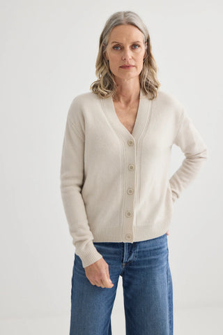 Cashmere V-Neck Cardigan - Oyster | Laing