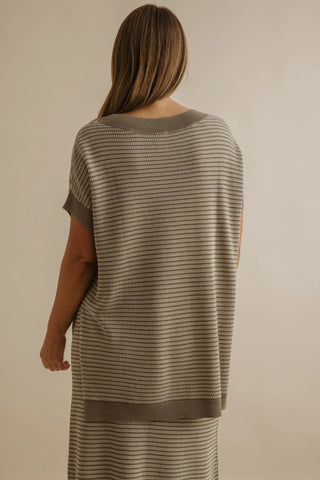 Talamaya Lattice Short Sleeve Pullover - Khaki/Gold