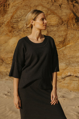 Retreat Cotton Twist Tee Pullover – Deep Ocean | Talamaya