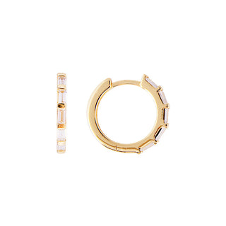 Crystal Baguette Midi Hoops - Gold | Fairley