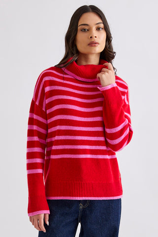 Hunter Stripe Rollneck - Poppy/Pink | Mia Fratino