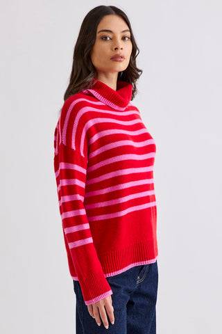 Hunter Stripe Rollneck - Poppy/Pink | Mia Fratino