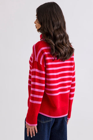 Hunter Stripe Rollneck - Poppy/Pink | Mia Fratino