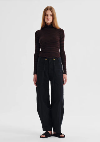 Morri Merino Stripe High Neck - Espresso/Black | Morrison