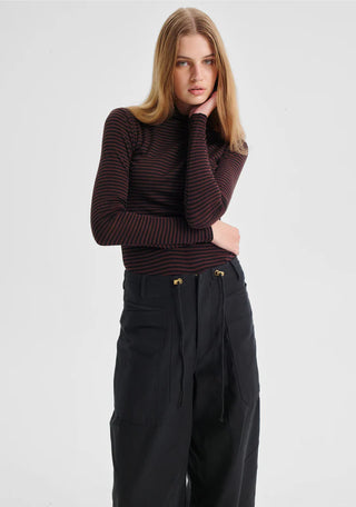 Morri Merino Stripe High Neck - Espresso/Black | Morrison