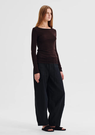 Morri Merino Stripe Round Neck - Espresso/Black | Morrison