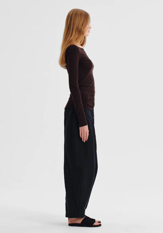 Morri Merino Stripe Round Neck - Espresso/Black | Morrison