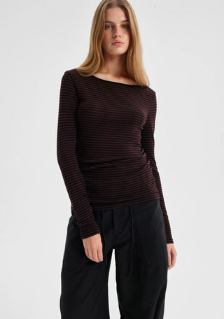 Morri Merino Stripe Round Neck - Espresso/Black | Morrison