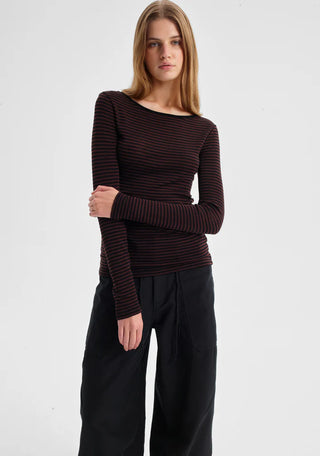 Morri Merino Stripe Round Neck - Espresso/Black | Morrison