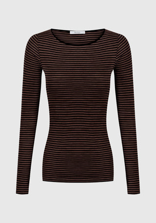 Morri Merino Stripe Round Neck - Espresso/Black | Morrison
