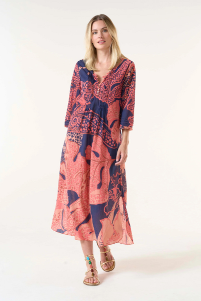 One Season - Long Poppy Dress - Portofino Cotton Coral