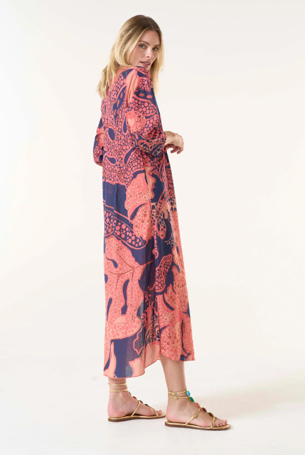 One Season - Long Poppy Dress - Portofino Cotton Coral