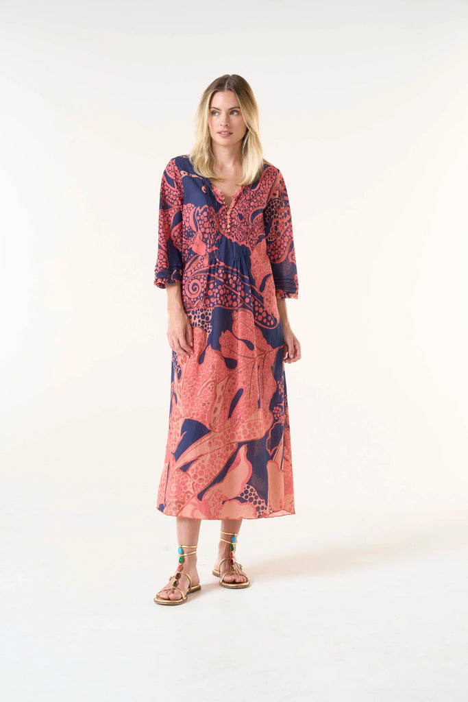 One Season - Long Poppy Dress - Portofino Cotton Coral