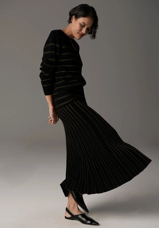 POL -  Gizelle Lurex Pleat Skirt - Black/Khaki