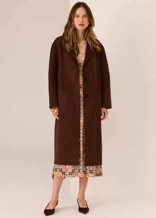 Cohen Long Wool Coat - Walnut | POL