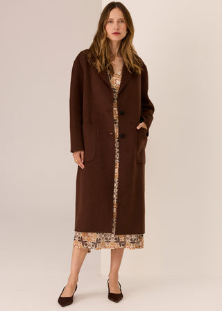 Cohen Long Wool Coat - Walnut | POL